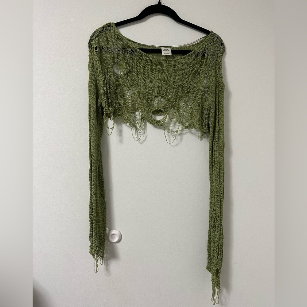Urban Outfitters Olive Distressed Knit Top